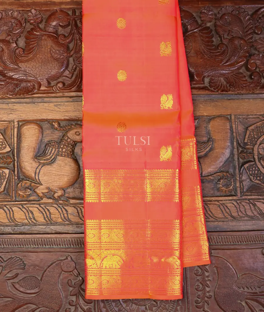 Orangish Pink Kanjivaram Silk Saree T702698-image