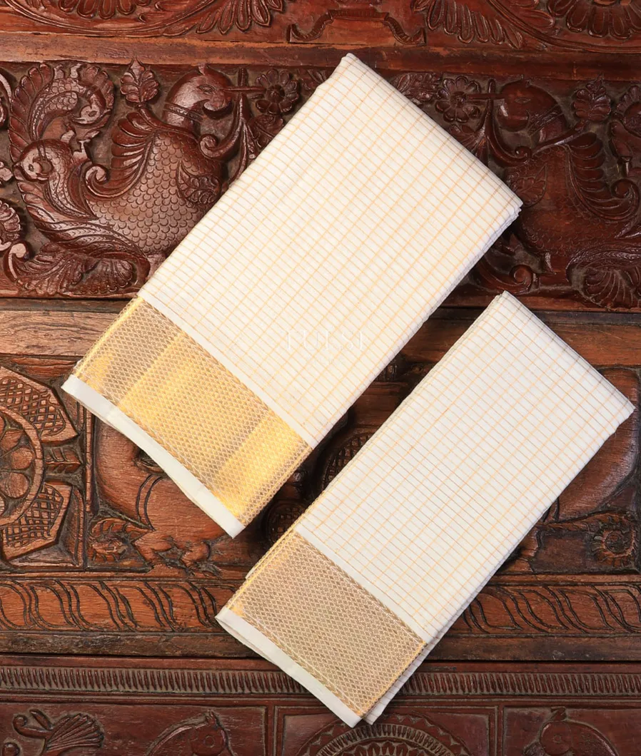 Off-White Handwoven Kanjivaram Silk Dhoti and Vastharam T706755-image