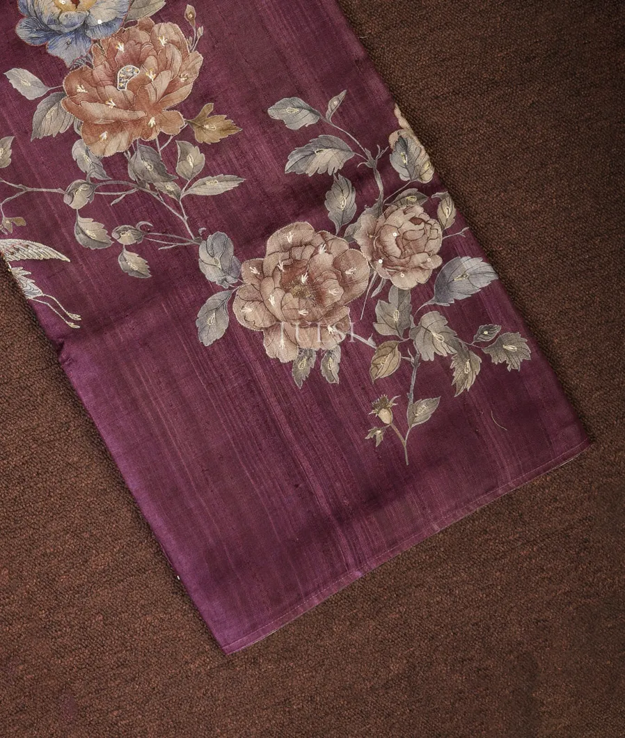 Purple Tussar Printed Saree T692939-image