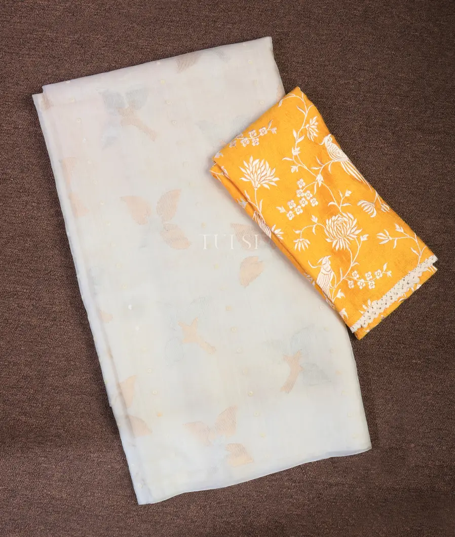White Handwoven Tussar Saree T691227-image