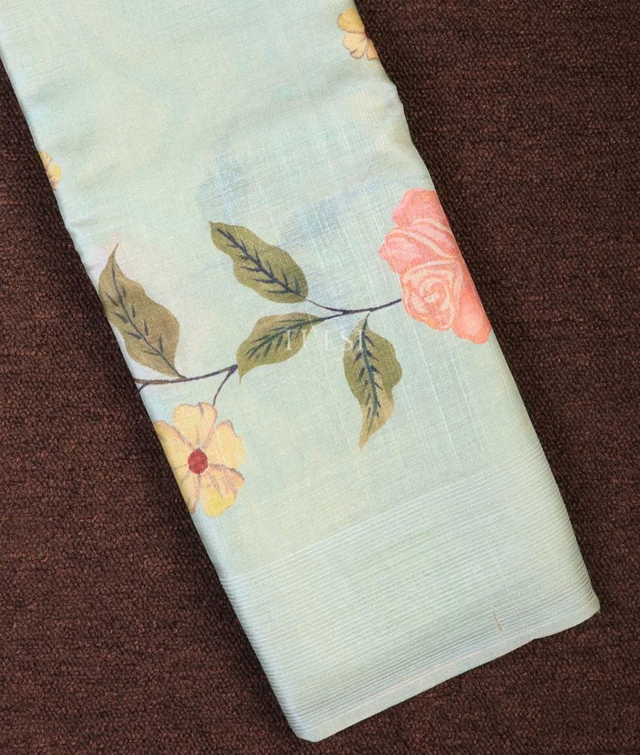 Light Blue Tussar Printed Saree T703277-image