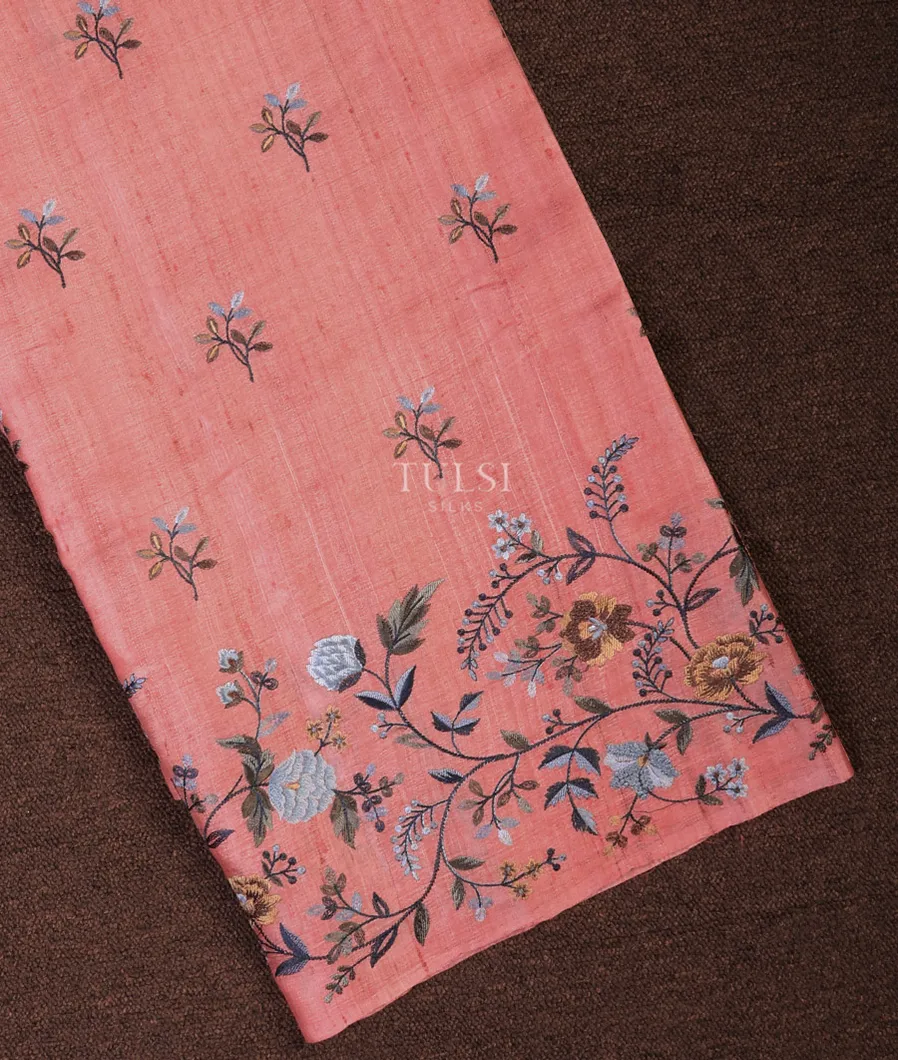 Peach Tussar Embroidery Saree T706725-image