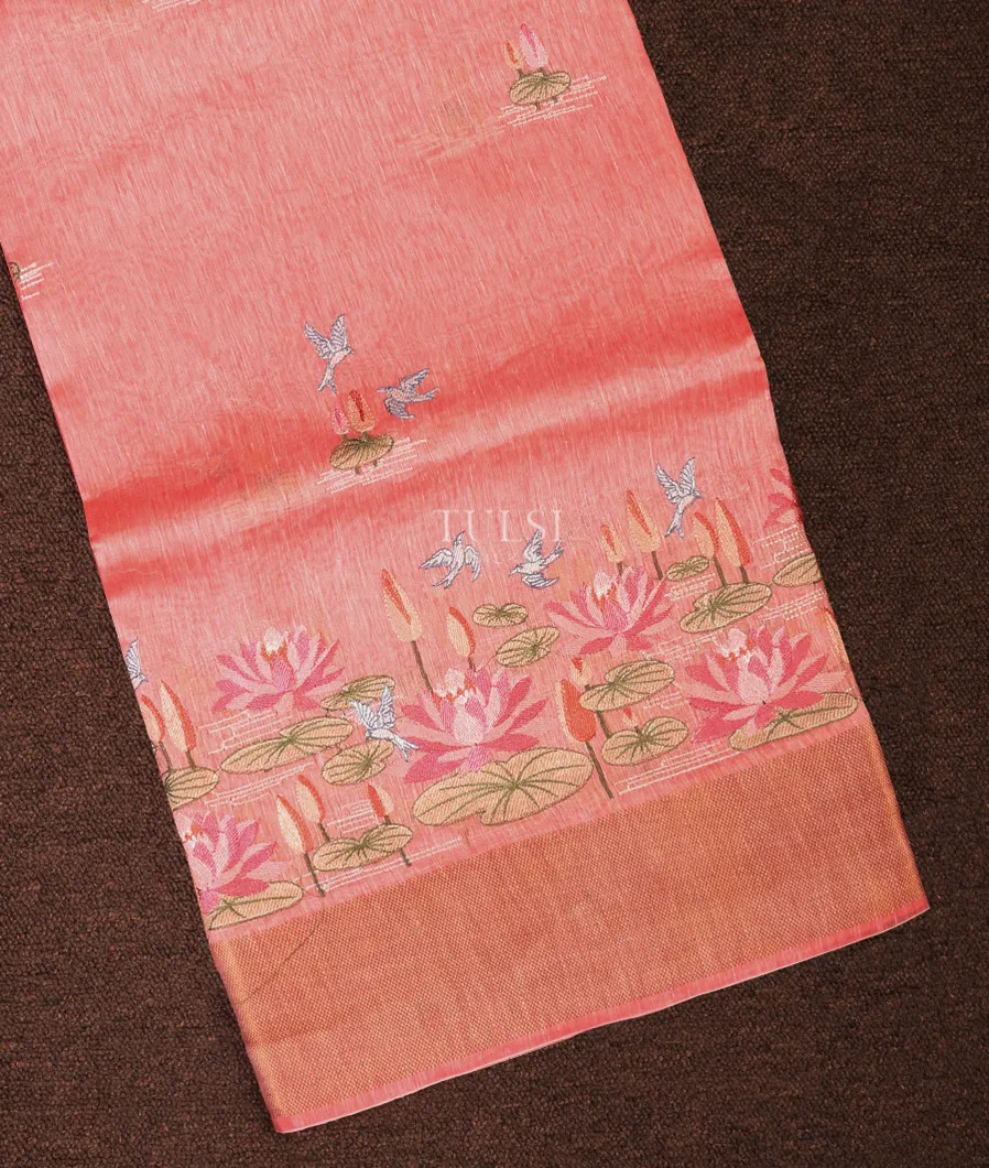 Peach Linen Embroidery Saree T707150-image