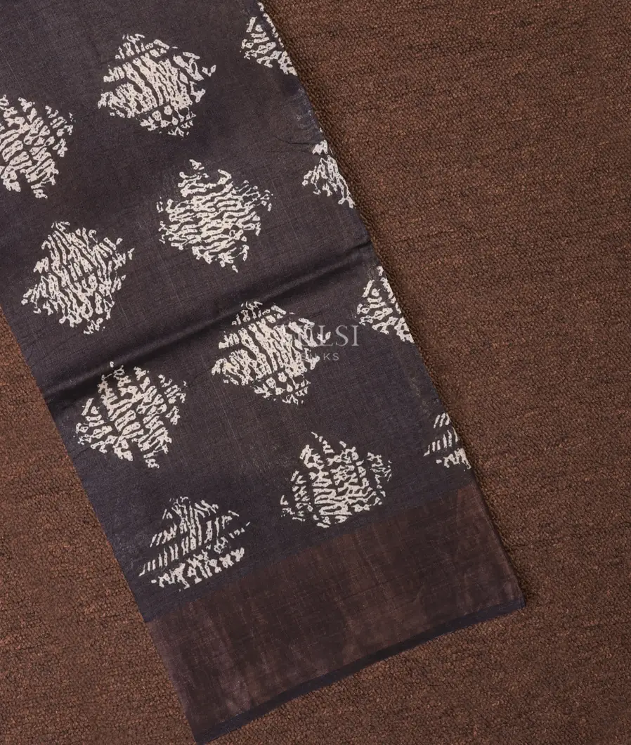 Dark Grey Tussar Printed Saree T707000-image