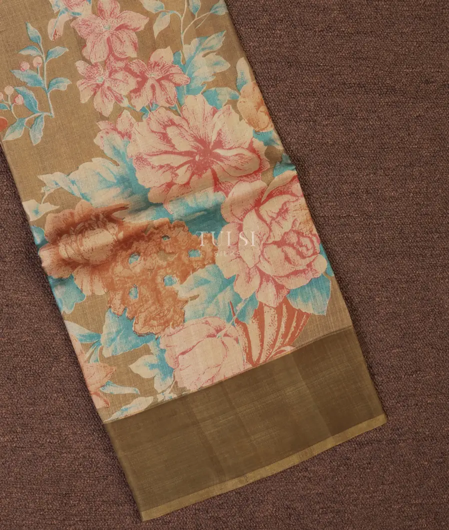 Dark Beige Tussar Printed Saree T706991-image