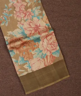 Dark Beige Tussar Printed Saree T706991-image