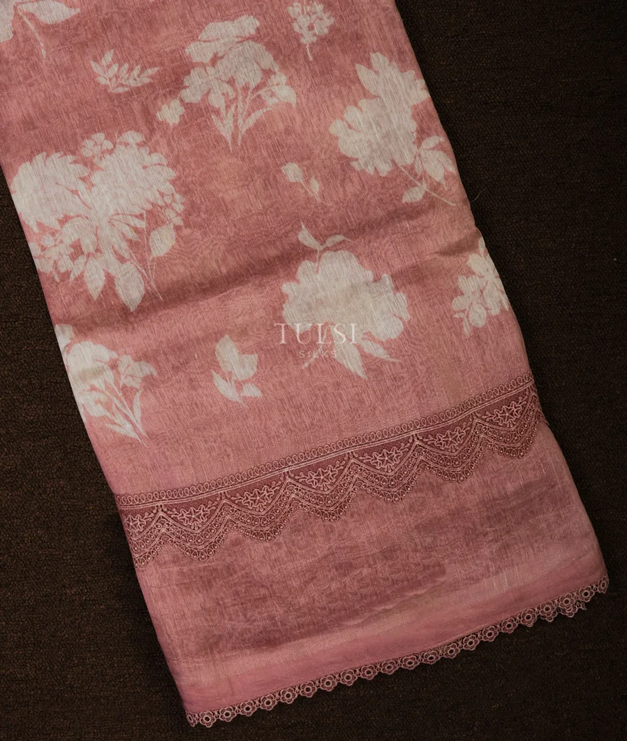 Dusty Rose Linen Embroidery Saree T707089-image