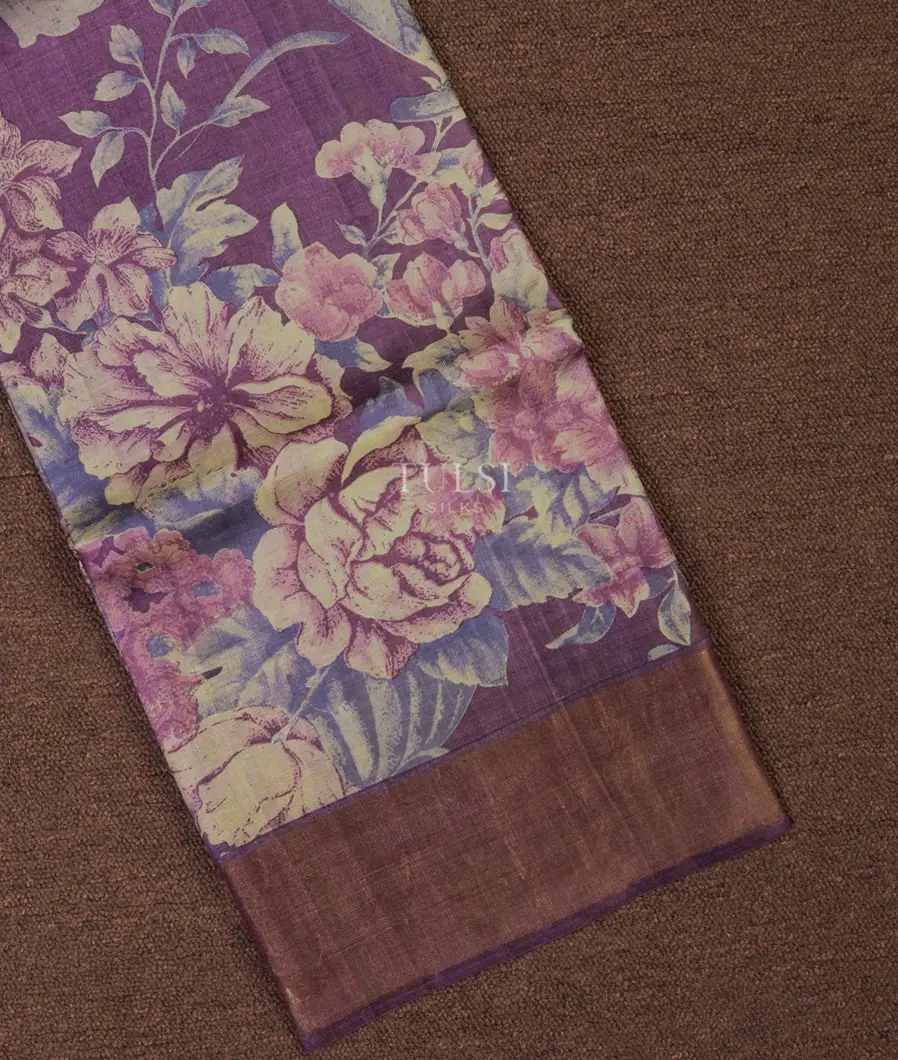 Purple Tussar Printed Saree T707012-image