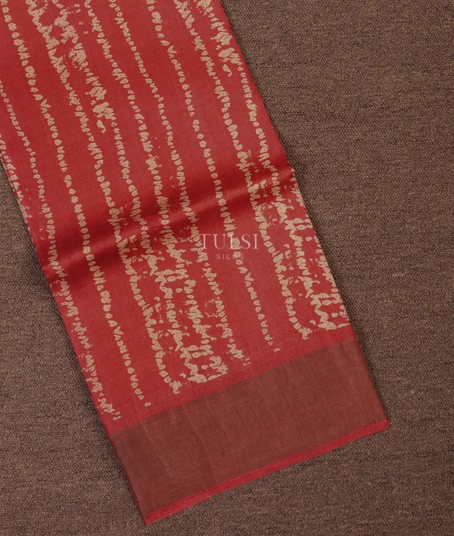 Red Tussar Printed Saree T706984-image