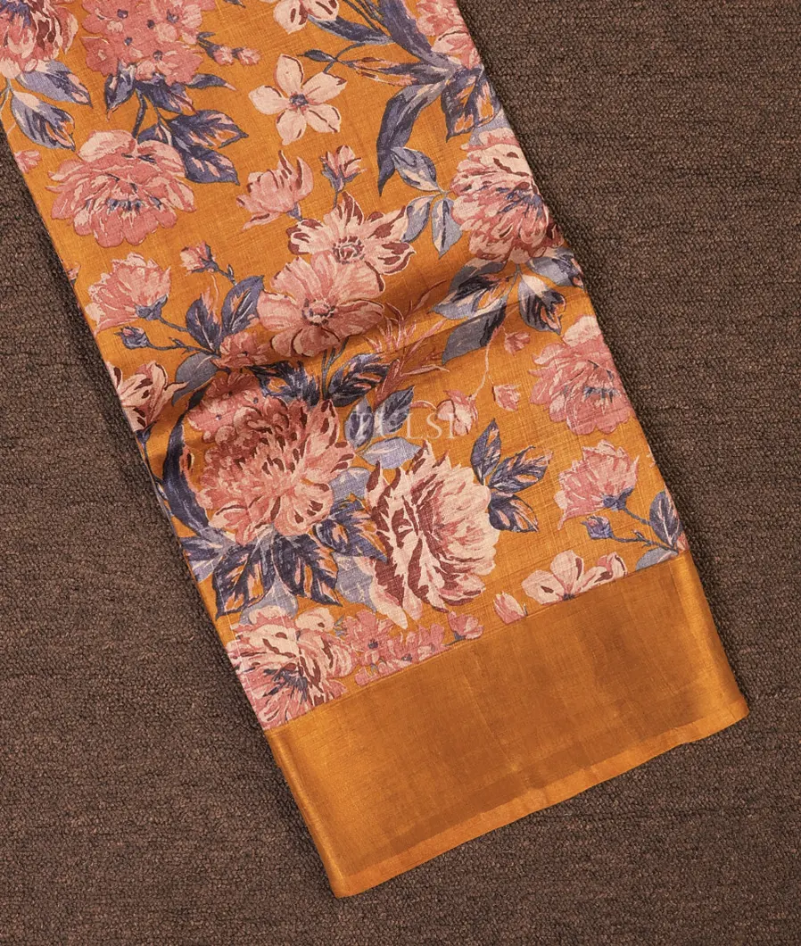 Yellow Tussar Printed Saree T707018-image