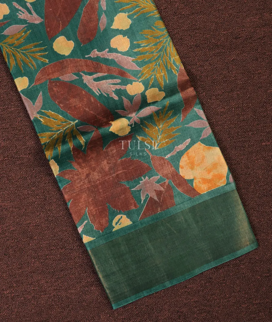 Greenish Blue Tussar Printed Saree T707015-image