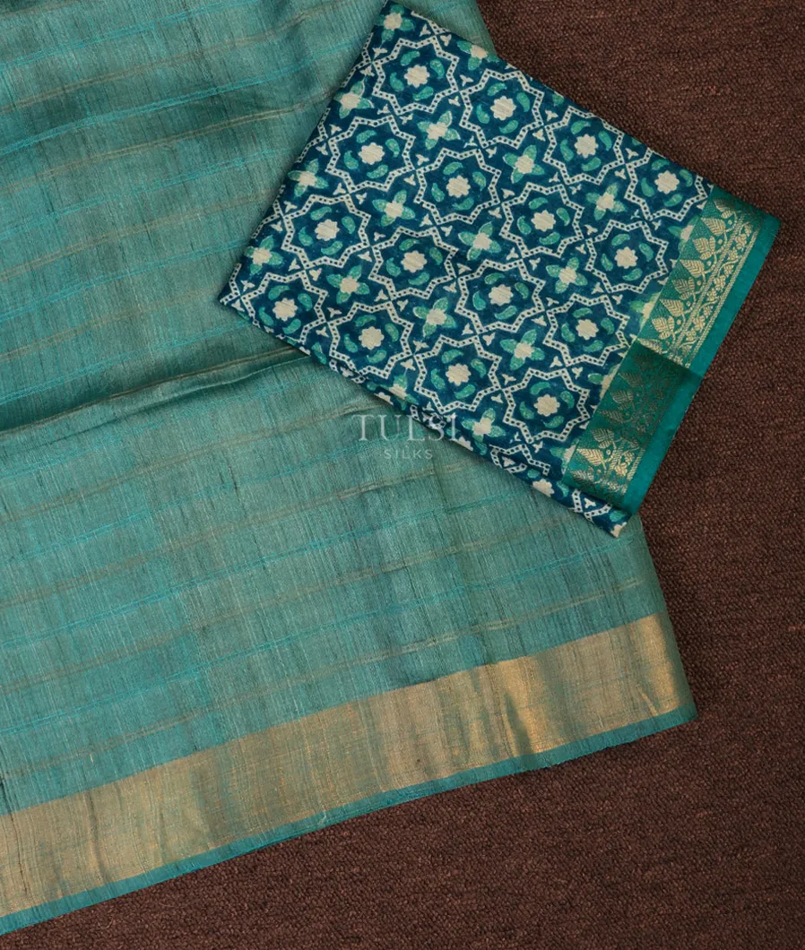 Greenish Blue Handwoven Tussar Saree T707641-image