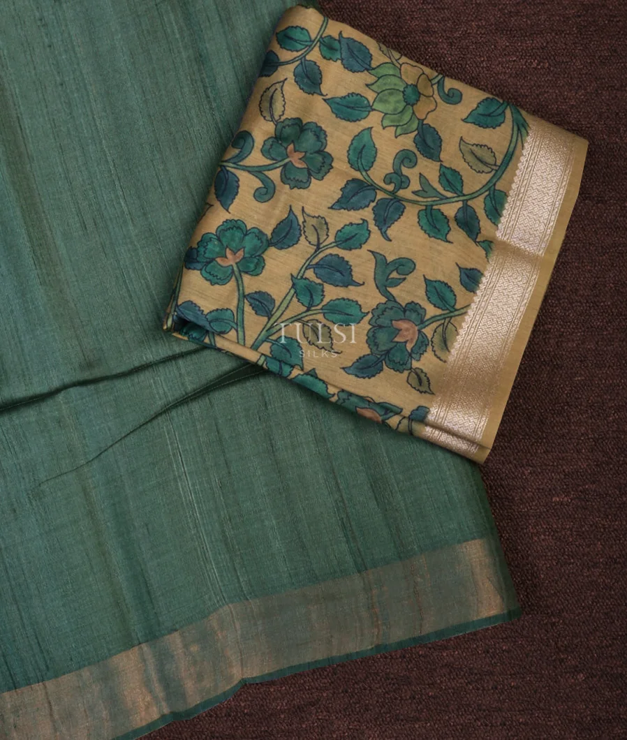 Greyish Green Handwoven Tussar Saree T557207-image