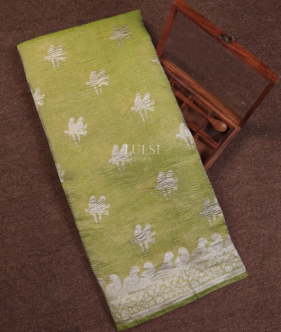Green Banaras Tissue Crushed Organza Saree T711070-image