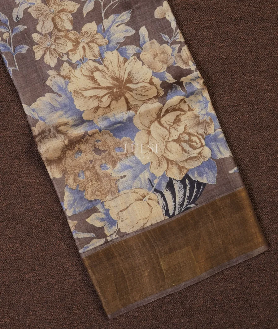 Light Brown Tussar Printed Saree T708267-image