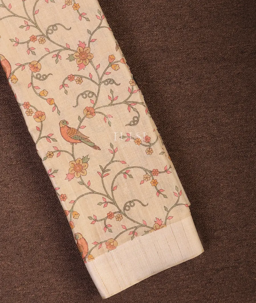 Light Beige Tussar Printed Saree T704103-image