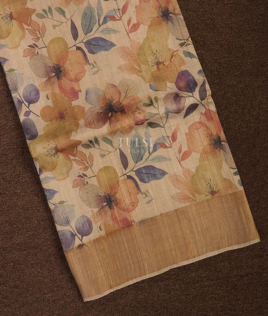 Beige Tussar Printed Saree T704647-image