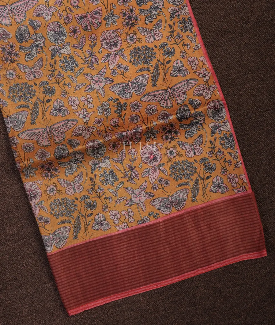 Mustard Yellow Tussar Printed Saree T706263-image