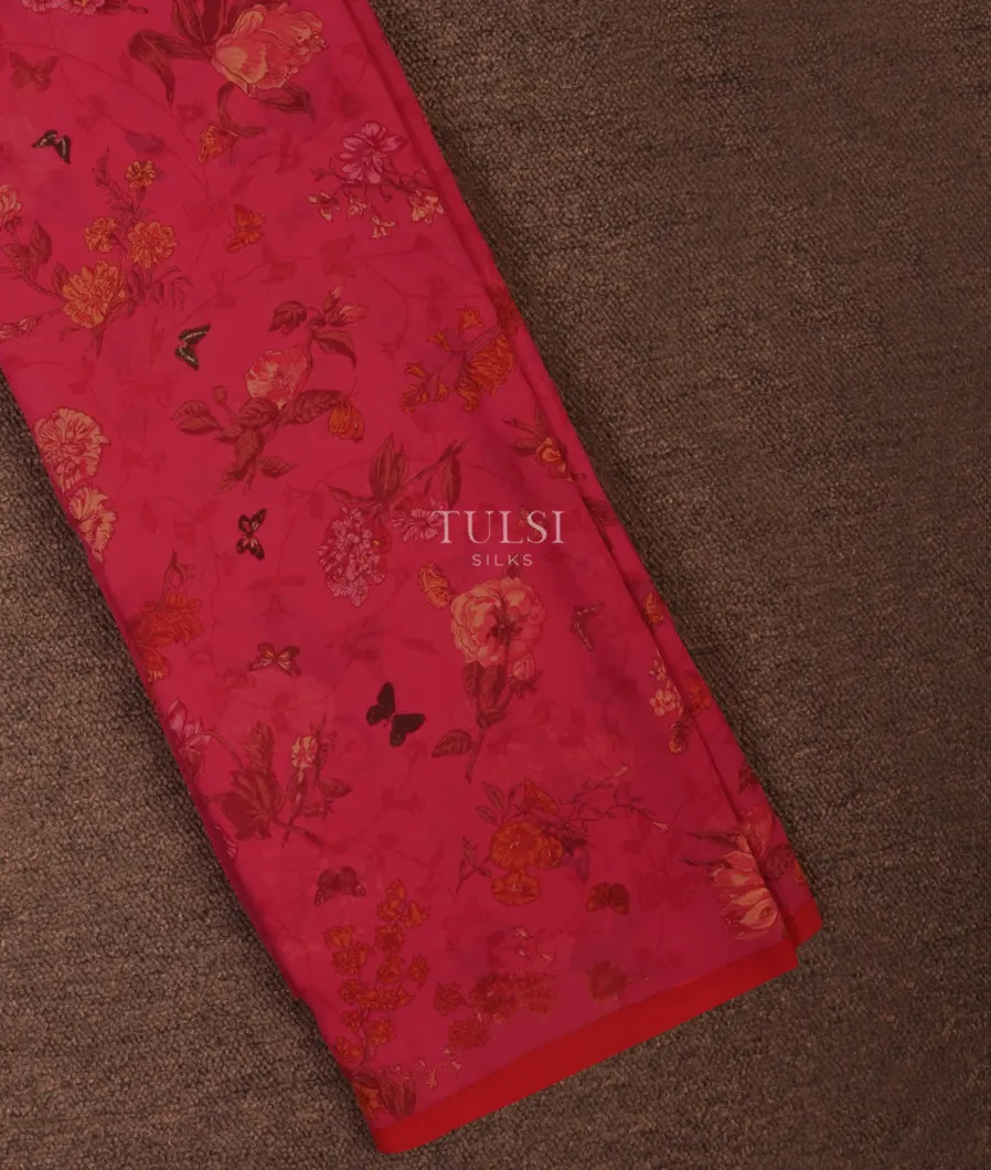 Reddish Pink Georgette Silk Saree T689885-image