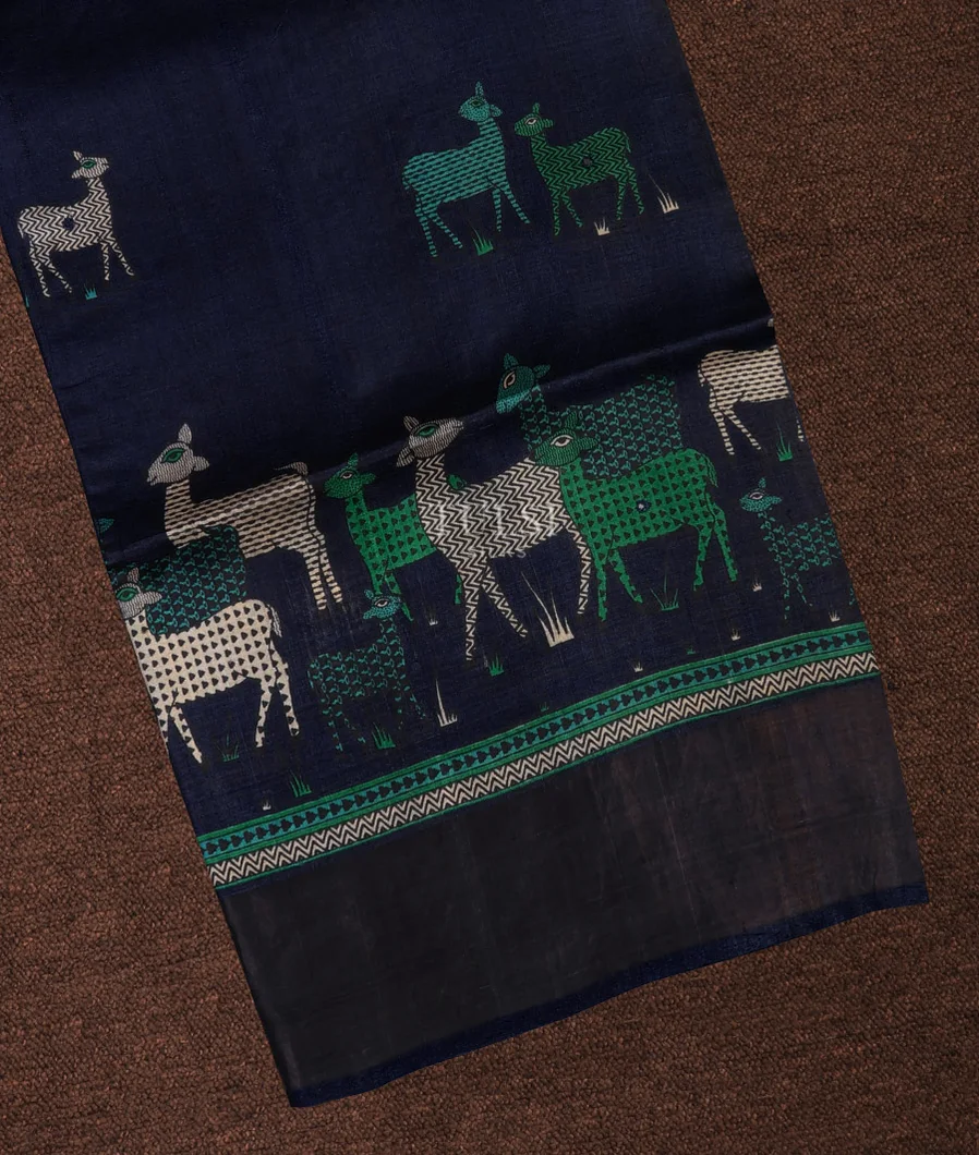 Blue Tussar Printed Saree T706284-image