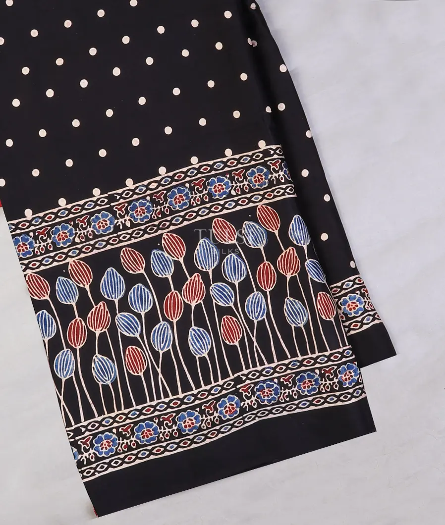 Black Ajrakh Printed Modal Silk Saree T712823-image
