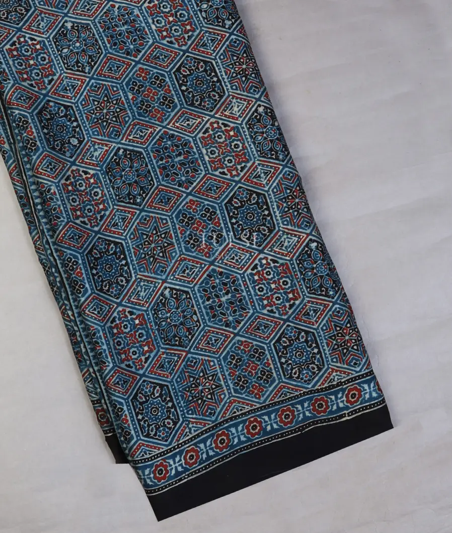 Multicolour Ajrakh Printed Modal Silk Saree T691723-image