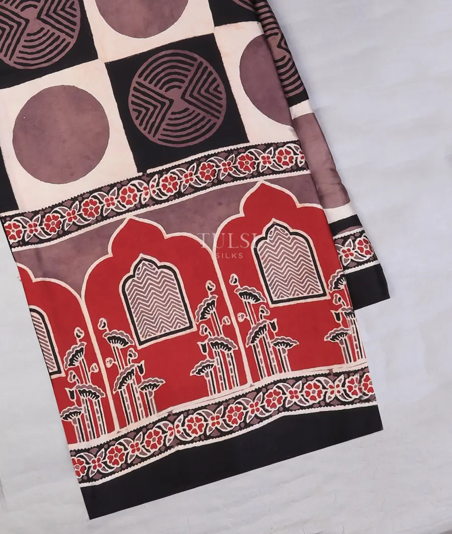 Multicolour Ajrakh Printed Modal Silk Saree T712821-image