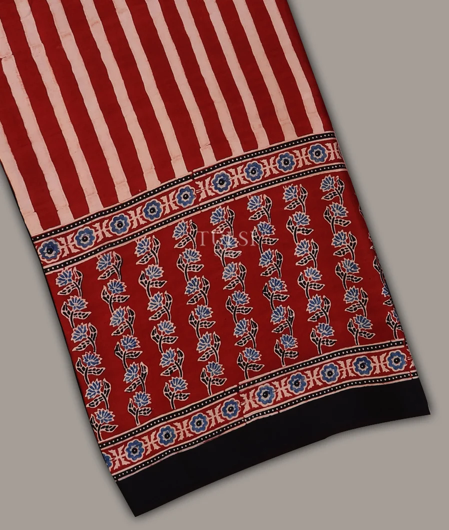 Rusty Red Ajrakh Printed Modal Silk Saree T712820-image