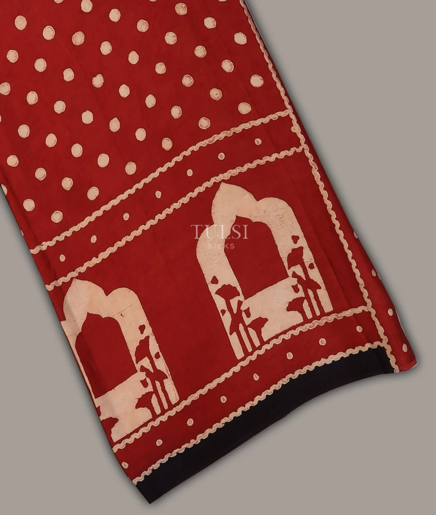 Red Ajrakh Printed Modal Silk Saree T712830-image