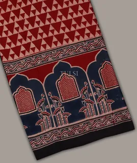 Rusty Red Ajrakh Printed Modal Silk Saree T712833-image