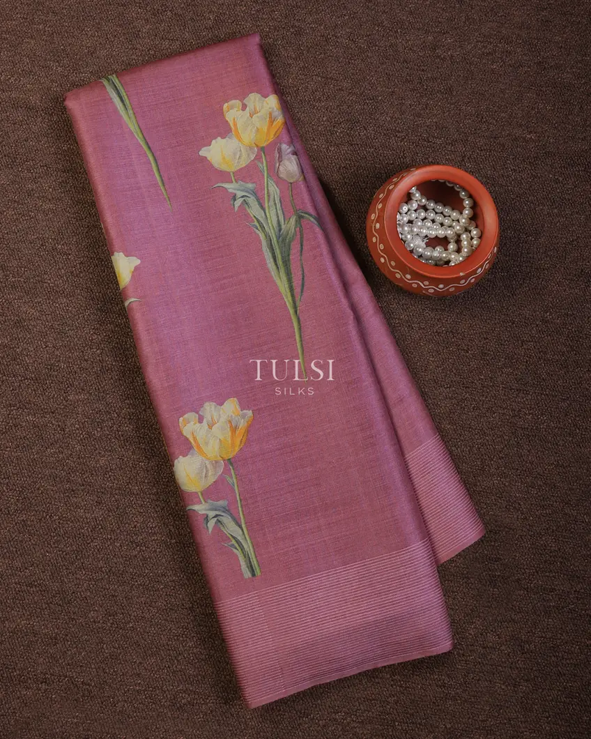 Pink Tussar Printed Saree T712339(Shipping 10 to 15 business days)-image