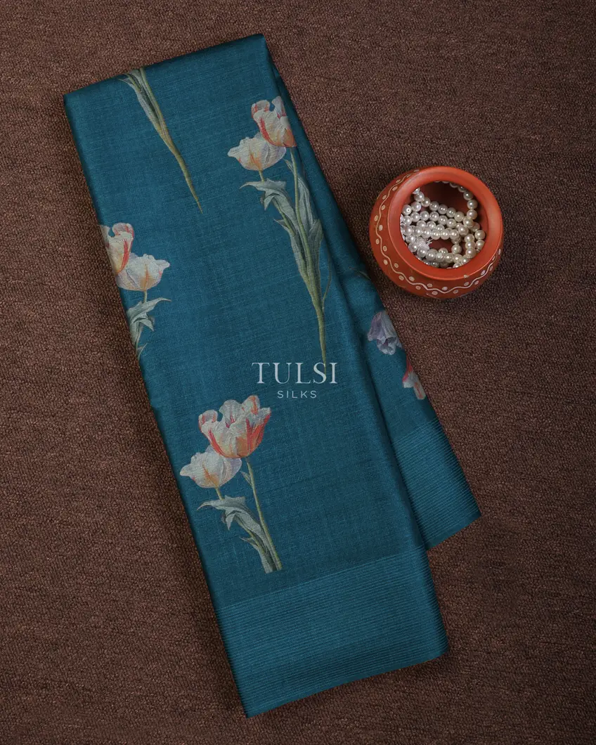 Blue Tussar Printed Saree T712346-image