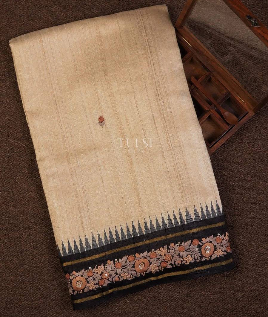 Beige Tussar Embroidery Saree T715039-image