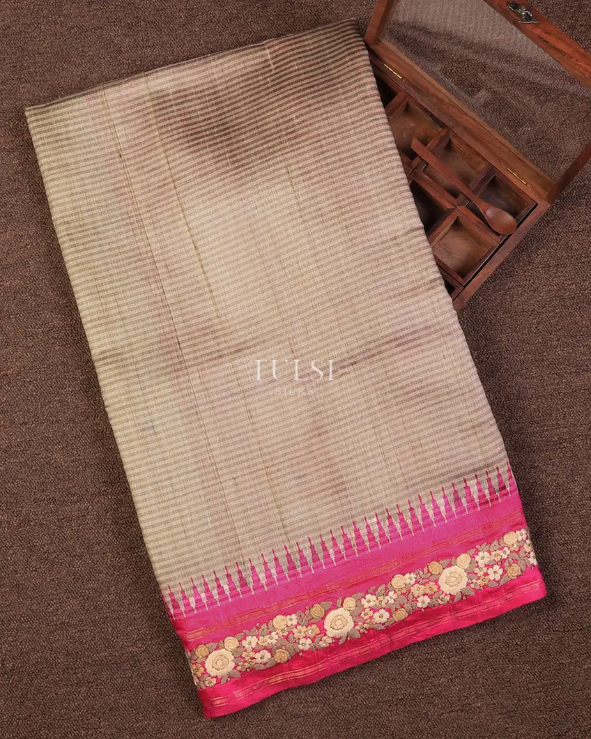 Beige Tussar Embroidery Saree T715041-image