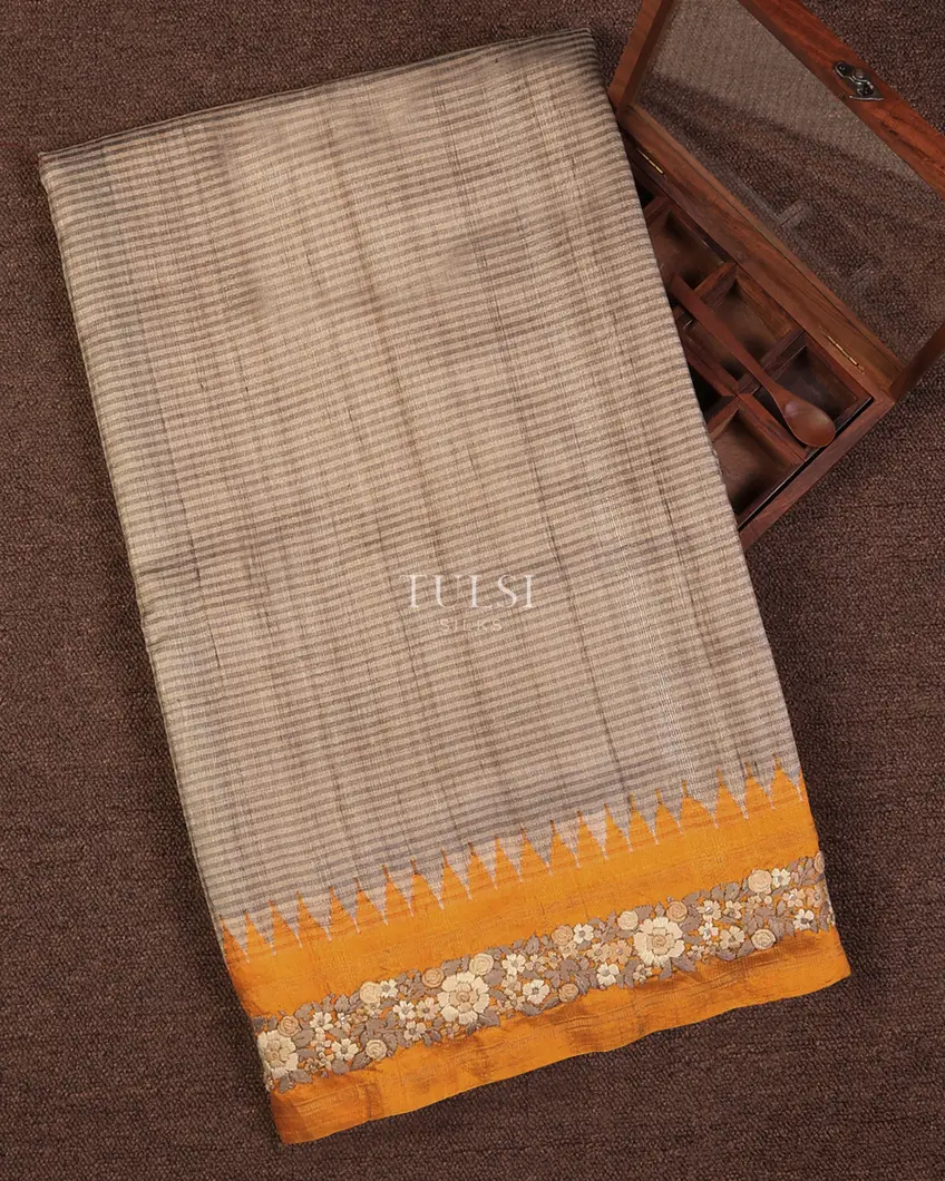 Beige Tussar Embroidery Saree T715038-image