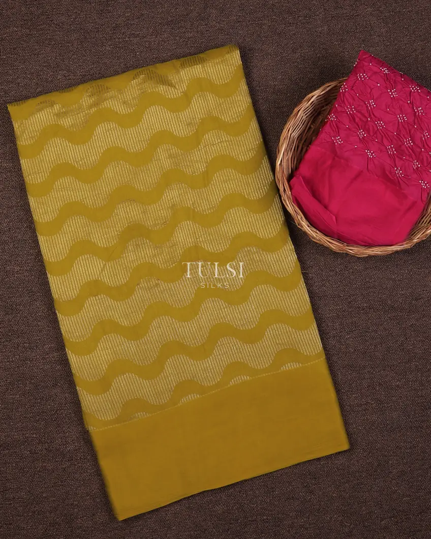 Greenish Yellow Banaras Crepe Silk Saree T714706-image