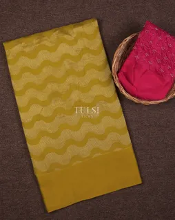 Greenish Yellow Banaras Crepe Silk Saree T714706-image