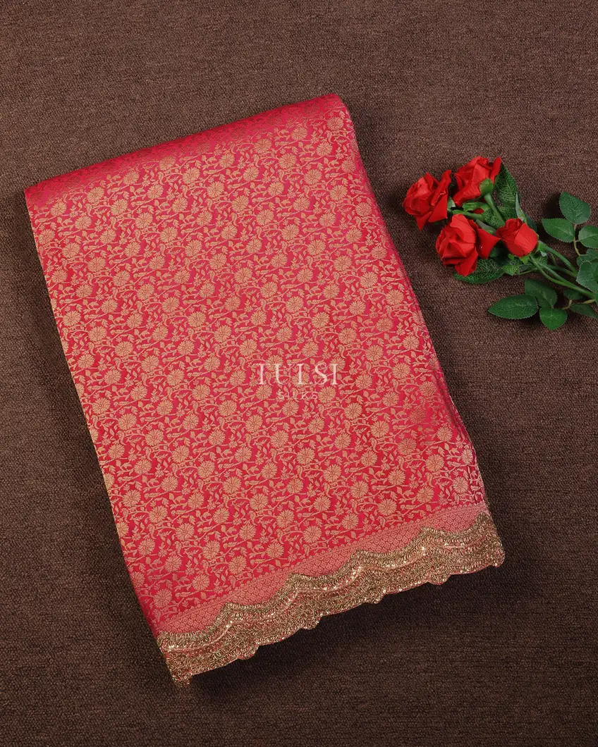 Reddish Pink Crepe Silk Embroidery Saree T706706-image