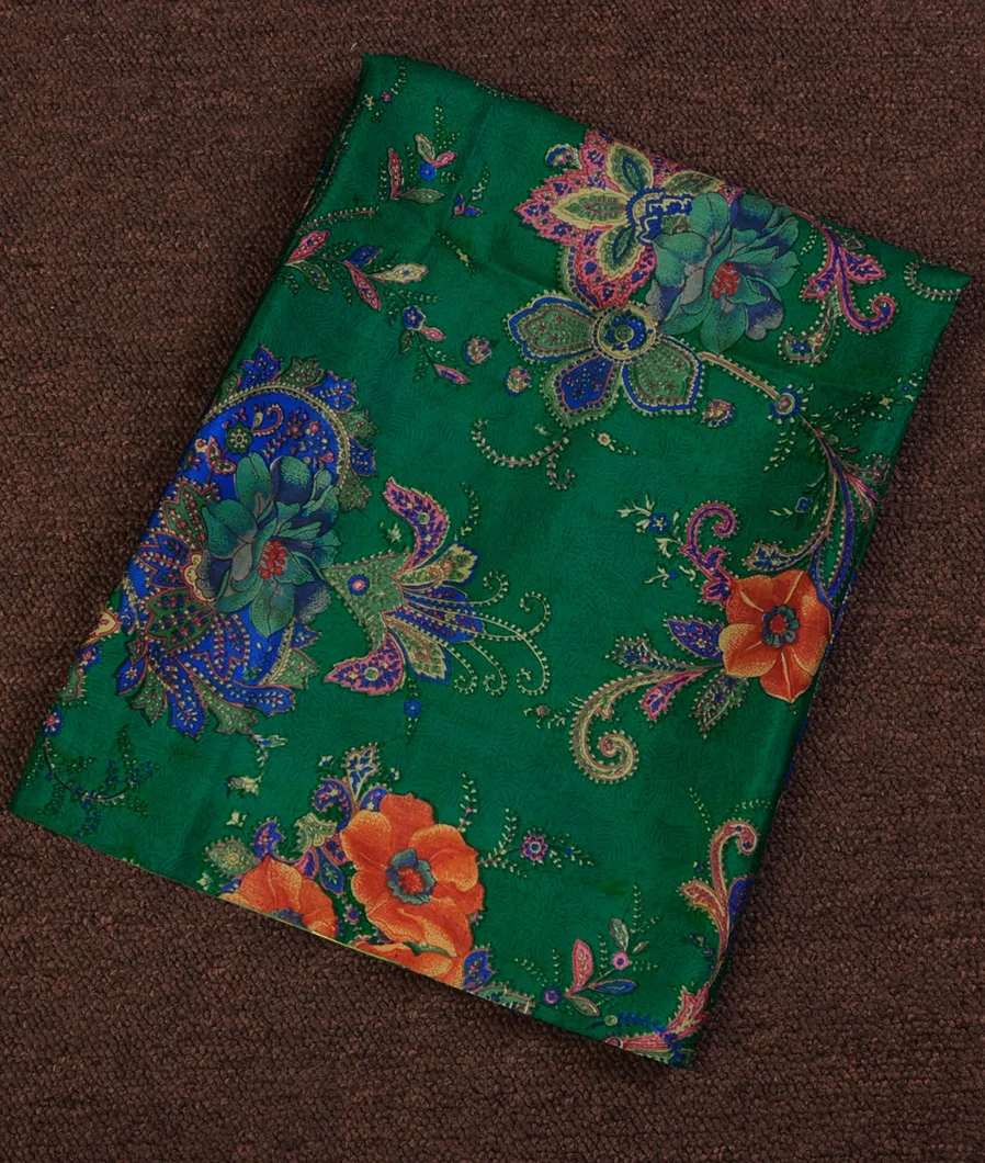 Bluish Green Hand Printed Kanjivaram Silk Blouse T348992-image