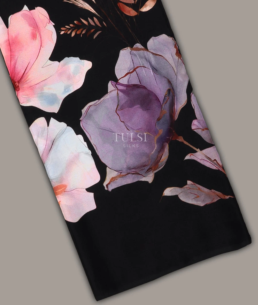 Black Crepe Silk Saree T706245-image