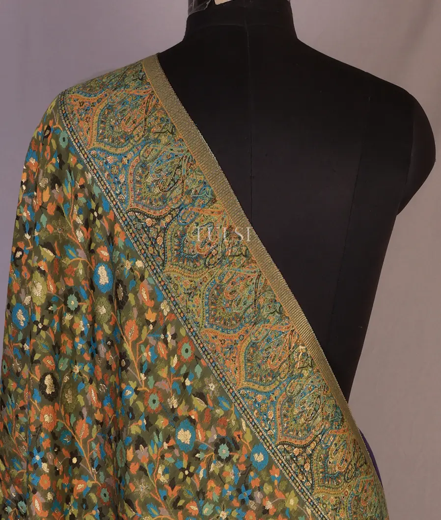 Green Kashmir Kani Silk Dupatta T662142-1-image