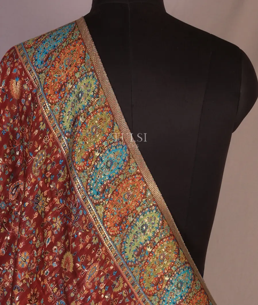 Maroon Kashmir Kani Silk Dupatta T662103-image
