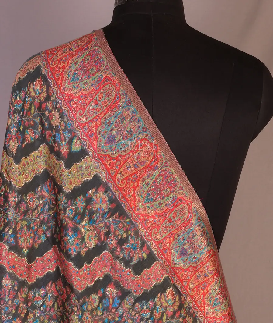 Grey Kashmir Kani Silk Dupatta T662137-1-image