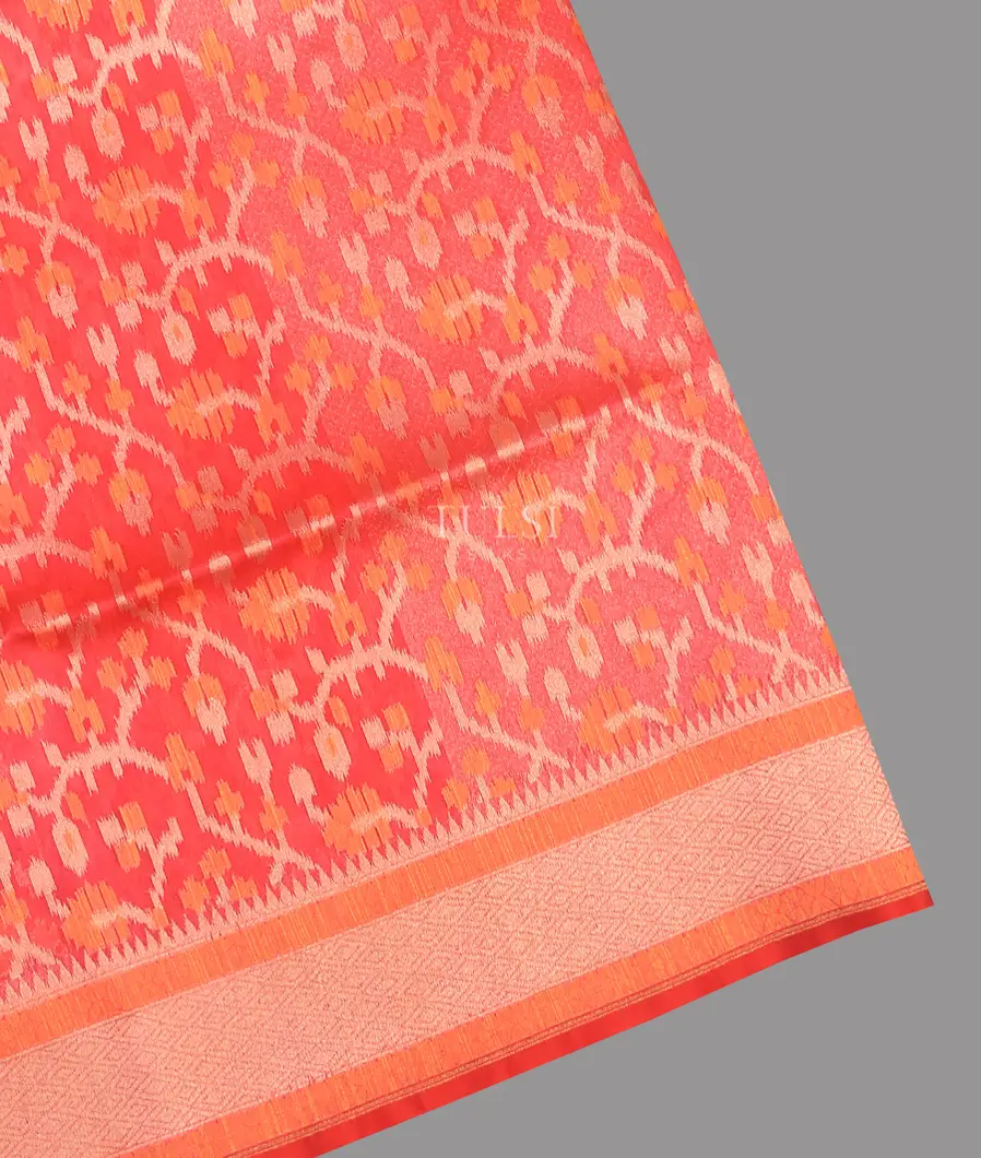 Orangish Pink Banaras Organza Saree T714771-image