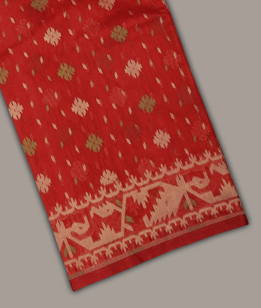 Red Dhakai Cotton Saree T707206-image