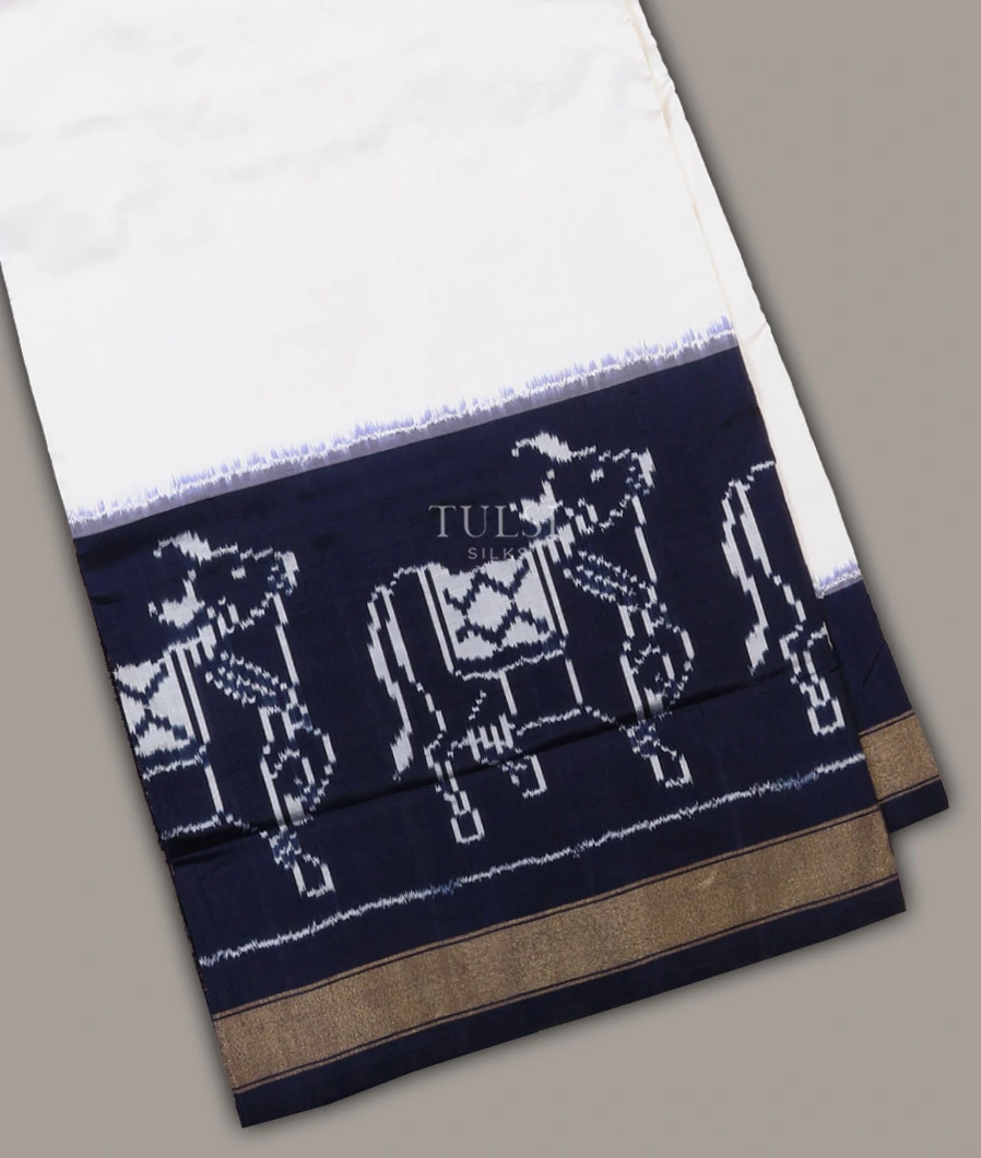 White Ikat Silk Saree T715452-image