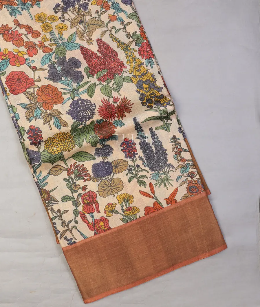 Light Beige Tussar Printed Saree T714584-image
