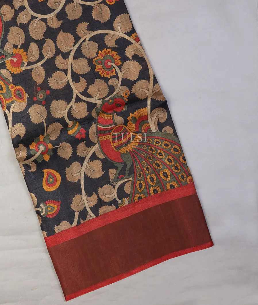 Blackish Grey Tussar Printed Saree T714572-image