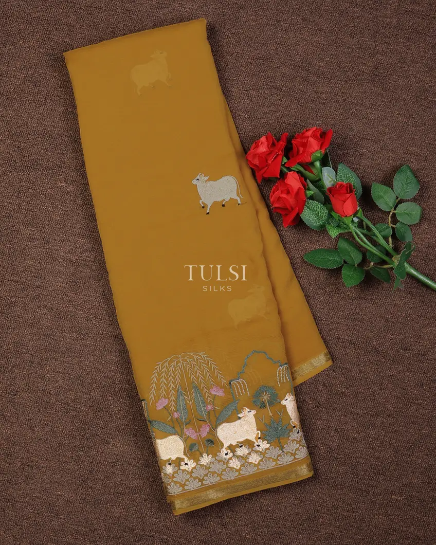 Yellow Chiffon Silk Embroidery Saree T715786-image