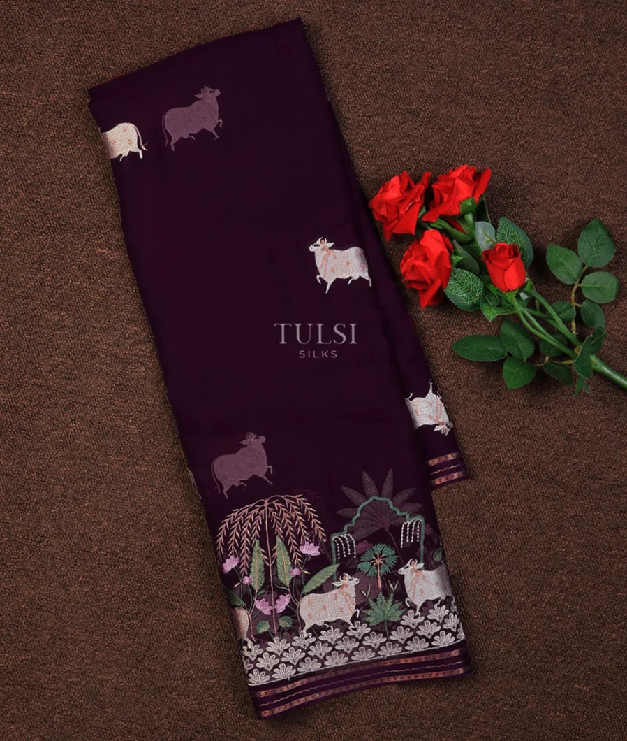 Purple Chiffon Silk Embroidery Saree T715782-image